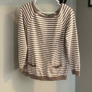 Loft Button back sweater tan striped